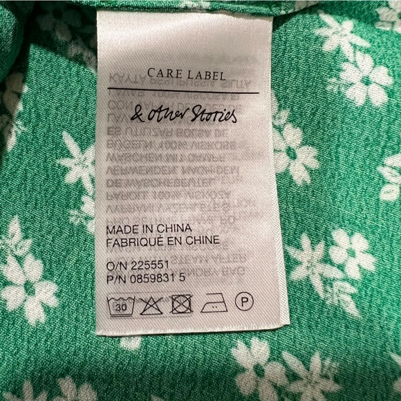 & Other Stories women's floral puff sleeve midi dress with slit green size 4 - Picture 10 of 14